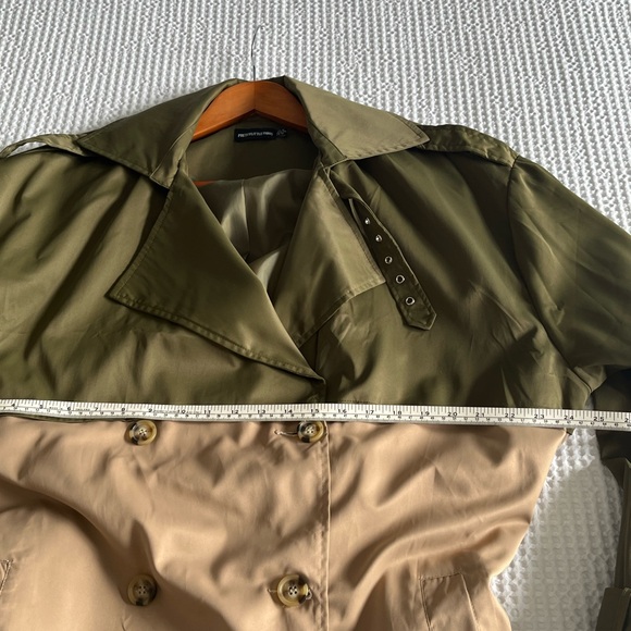 Khaki Contrast Oversized Belted Midi Trench Coat - Picture 3 of 12